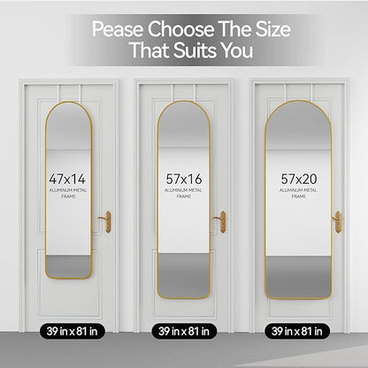 SCWF-GZ 57x16 Door Hanging Full Length Mirror, Floor Stand (Height 5.7ft just Body in1.3ft) / Wall Mounted Metal Frame Arch Dressing Mirrors for Bedroom Living Room 57 inch Gold