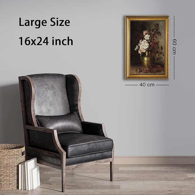 YD&YZY Gold Framed Vintage Wall Art Canvas Rose Bouquet Flower Wall Decor Still Life Dark Moody Aesthetic Art Painting Picture Print Artwork for Living Room Bedroom Bathroom Office 16x24 inch Framed