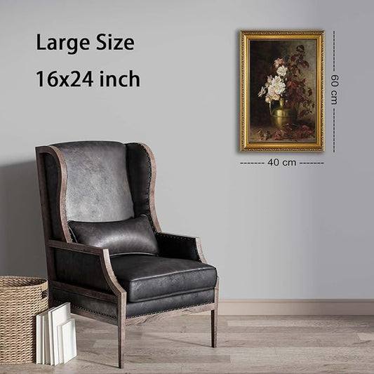 YD&YZY Gold Framed Vintage Wall Art Canvas Rose Bouquet Flower Wall Decor Still Life Dark Moody Aesthetic Art Painting Picture Print Artwork for Living Room Bedroom Bathroom Office 16x24 inch Framed