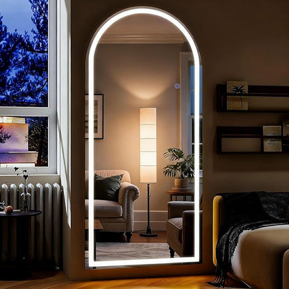 Led Mirror Full Length Tempered Glass Arched Full Body Mirrors with Dimming & 3 Color Lighting 30 x 71 Inch Full Length led Mirror for Bedroom, Dressing Room