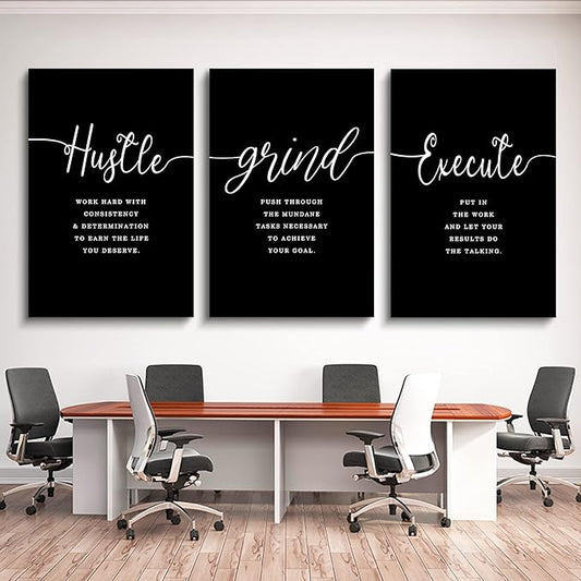 Gift for Boss,Framed Canvas Wall Art Success Quote, Office Wall Art, Black Large Poster, Positive Motivational Set of 3 Prints, Execute Failure Definition, Inspirational Print (F-3pcs,24x36inchx3pcs)