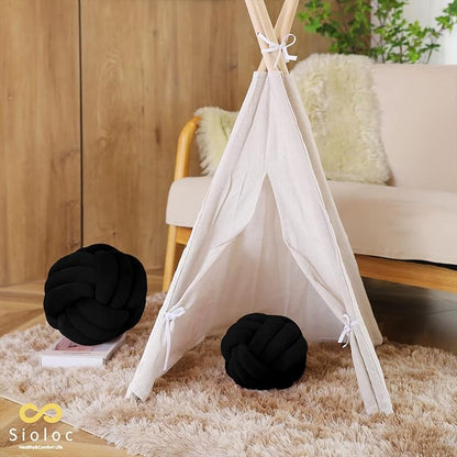 Sioloc Soft Knot Ball Pillows,Round Throw Pillow Cushion Home Decoration Plush Pillow,Throw Knotted Pillow Handmade Round Plush Pillow（13.7inches,Black）