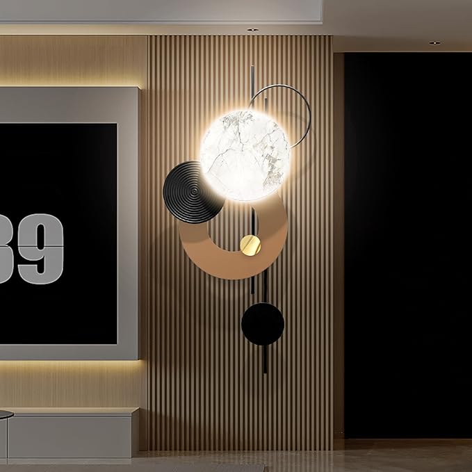 HEBOIX Large Metal Wall Decor with Light Modern Metal Wall Art 3D Wall Sculptures Handmade Wall Hanging Decoration for Living Room Dinning Room Bedroom Entryway Kitchen Office (22''Lx46''W-Light)
