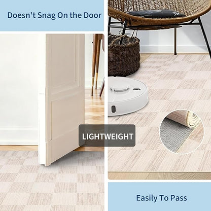 GarveeHome Beige Checkered Rug 6×9 Area Rugs for Living Room,Non-Slip Washable Rug Soft Low-Pile,Neutral Modern Checkerboard Farmhouse Geometric Rugs for Bedroom Dining Room