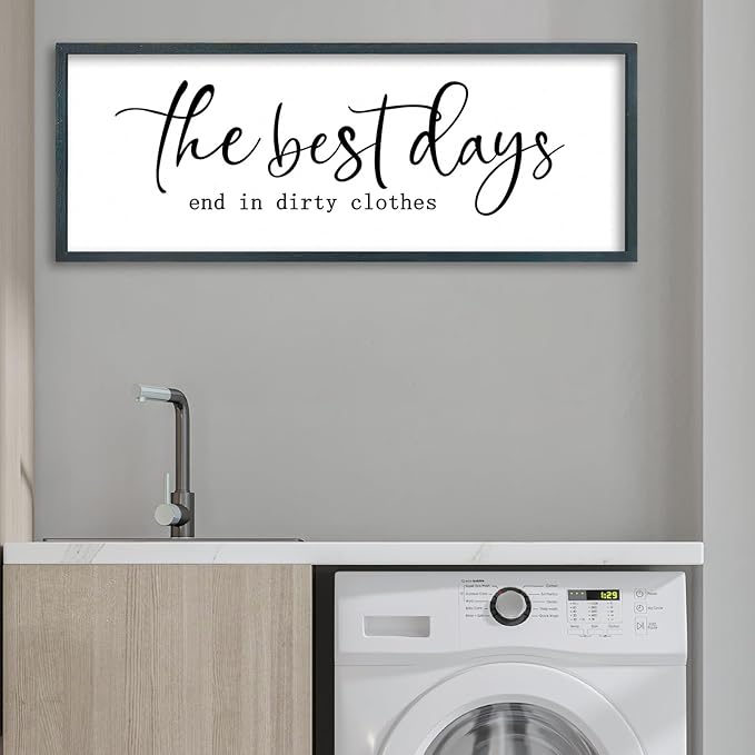 FZMHASLWW Laundry Room Sign Wall Decor 32"×12" The Best Days End In Dirtiest Clothes Large Wood Framed Wall Art Hanging (Black)