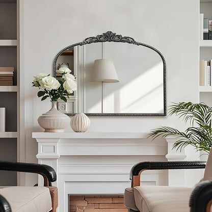 Micasso Vintage Wall Black Mirror: 32"x24" French Baroque Antique Mirror - Traditional Ornate Decorative Arched for Wall/Bathroom/Entryway/Fireplace/Hallway - Home Decor for Living Room