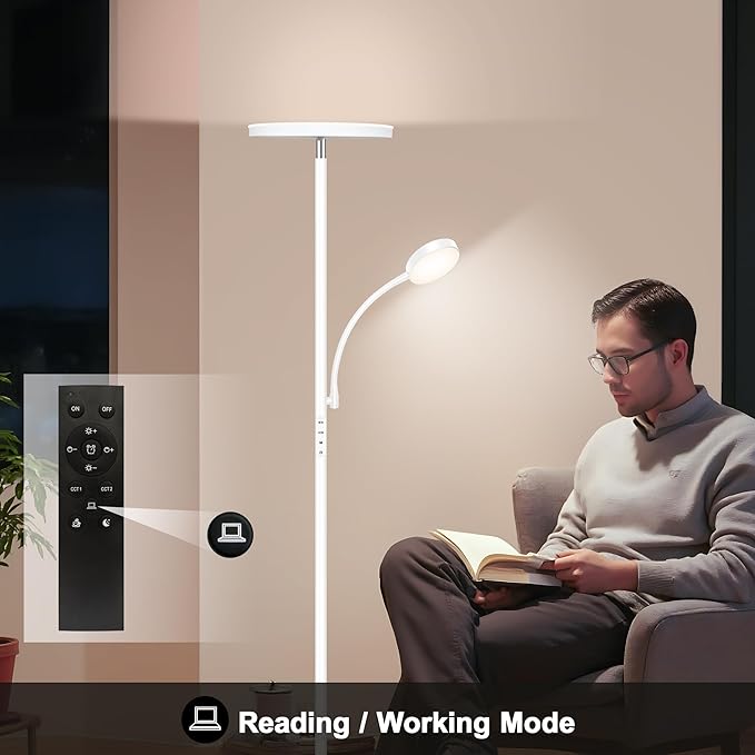 Floor Lamp-42W/4200LM Super Bright Floor Lamp,Dimmable 2-in-1 LED Floor Lamp for Bedroom,Torchiere Floor Lamps with Remote & Touch Control,69" Tall Standing Lamp for Living Room,Office,Reading,White
