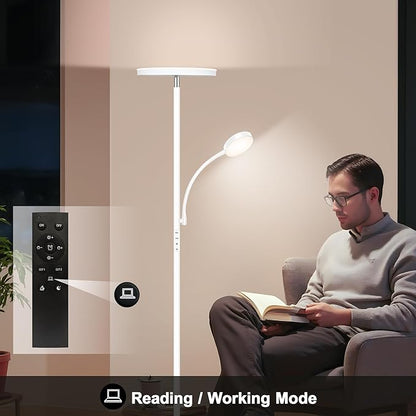 Floor Lamp-42W/4200LM Super Bright Floor Lamp,Dimmable 2-in-1 LED Floor Lamp for Bedroom,Torchiere Floor Lamps with Remote & Touch Control,69" Tall Standing Lamp for Living Room,Office,Reading,White