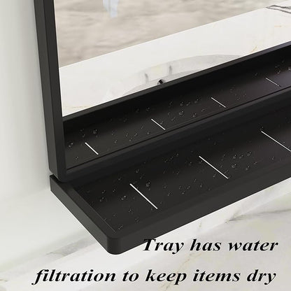 Black Metal Framed Bathroom Mirror with Shelf, 24.4 X 31 in Rectangular Wall Mounted Bathroom Vanity Mirror, Modern Bathroom Mirror with Storage for Over Sink, Entryway (Black)