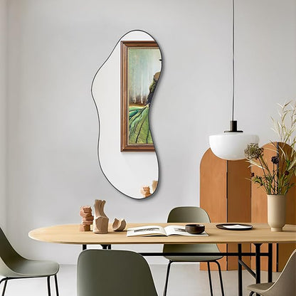 Irregular Frameless Mirror, 47.25"x20.8" Asymmetrical Aesthetic Wall Mirrors, Modern Organic Shape Mirrors for Living Room Bedroom Entryway Hallway, Horizontal or Vertical Hanging