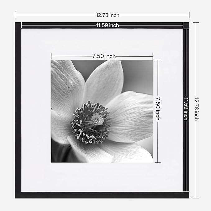 eletecpro Gallery Wall Frame Set of 3, 12x12 Inch Square Black Frames with 8x8 Mat, Scratch-Resistant Finish for Modern Home Decor