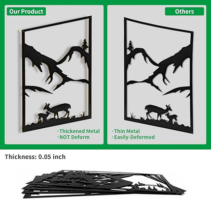 LONGKING 4 Pack Metal Wall Art, Mountain Iron Wall Sculpture, Art Wall Décor for Office, Dining Room, Living Room, Bedroom (Black, 17 x 12 in)