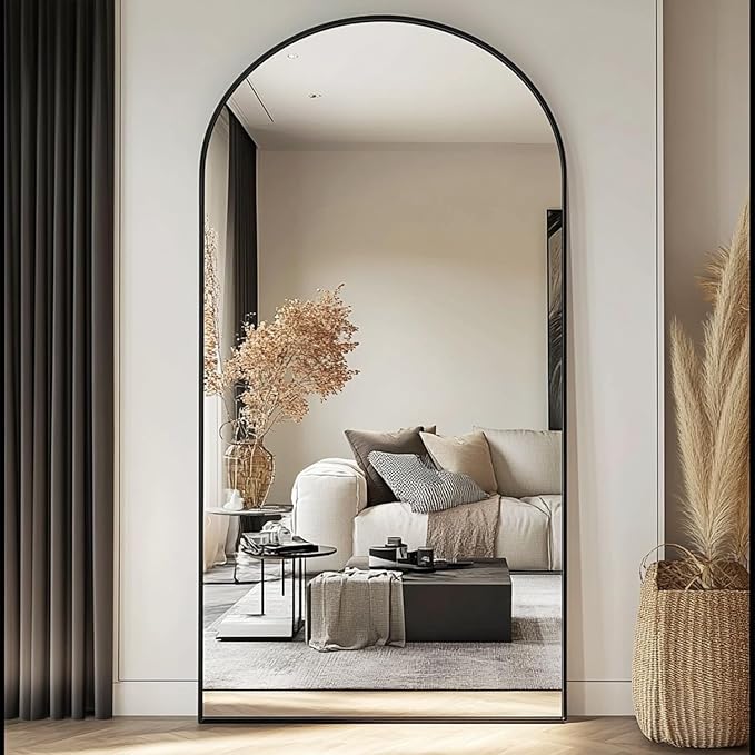 78''x38'' Oversized Full Length Mirrors, Arched Floor Mirror with Stand, Full Body Large Standing Mirror/Leaning/Hanging Wall Mounted for Living Room, Bedroom, Black