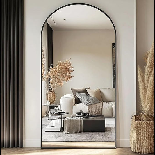 78''x38'' Oversized Full Length Mirrors, Arched Floor Mirror with Stand, Full Body Large Standing Mirror/Leaning/Hanging Wall Mounted for Living Room, Bedroom, Black