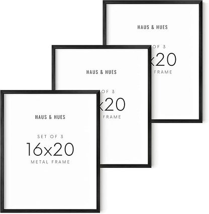 HAUS AND HUES 16x20 Black Metal Picture Frames - Features Premium Aluminum & Hanging Hardware, Shatterproof Plexiglass - Ideal for Home, Room, Office (16x20 in, Black, Set of 3)