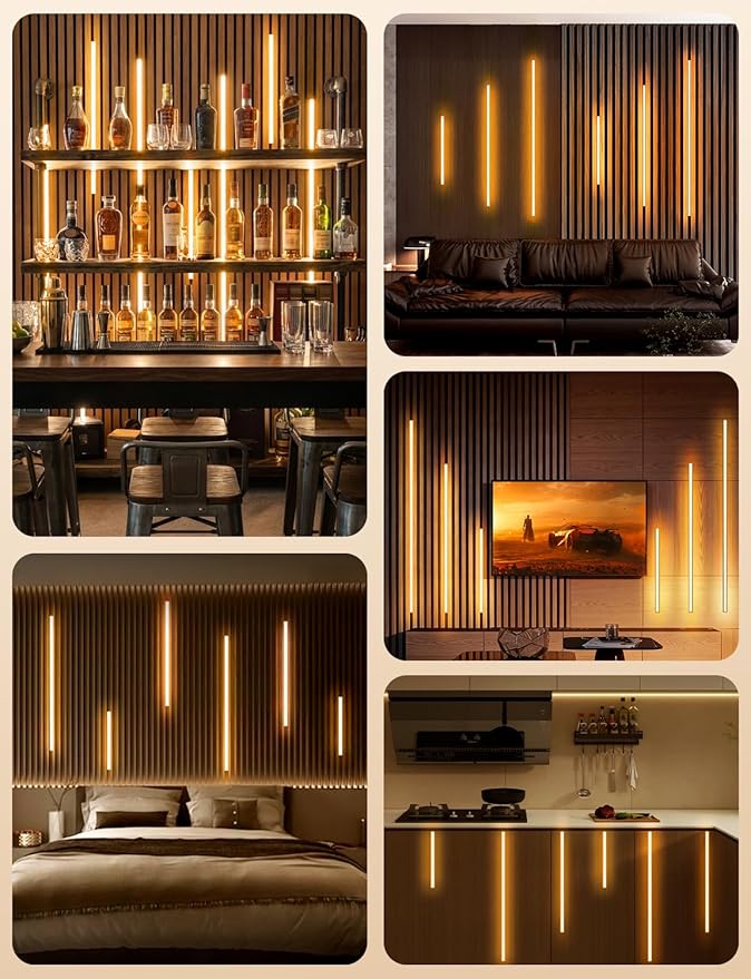 WiFi LED Recessed Lighting Kit for Wall Panels - 6pcs Adhesive Wall Strip Lights for Interior Wall Decor, 3000K Compatible with Alexa & Google Assistant for Wall Accent Acoustic Panels
