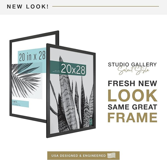 MCS Studio Gallery 20x28 Poster Frame Black Woodgrain Engineered Wood, Vertical & Horizontal Wall Hanging Large Picture Frame for Photos, Posters & Art Prints (2-Pack)
