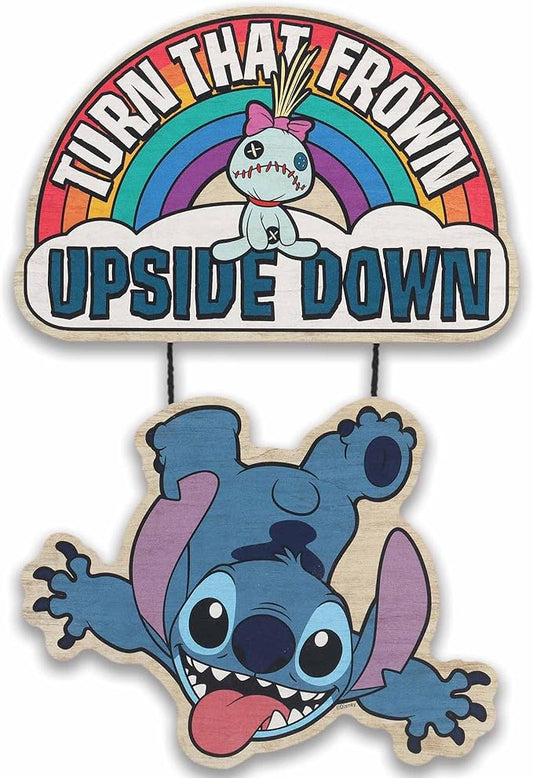 Open Road Brands Disney Lilo and Stitch Turn That Frown Upside Down Linked Hanging Wood Wall Decor - Fun Stitch Decoration for Kids' Bedroom or Play Room