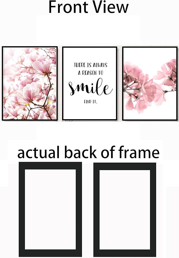 Framed Scandinavian Flower Canvas Poster Pink Magnolia Floral Print Painting Nordic Smile Quote Art Wall Pictures for Living Room Office Bedroom Home Decor -3 Pack (12 X 16Inch)