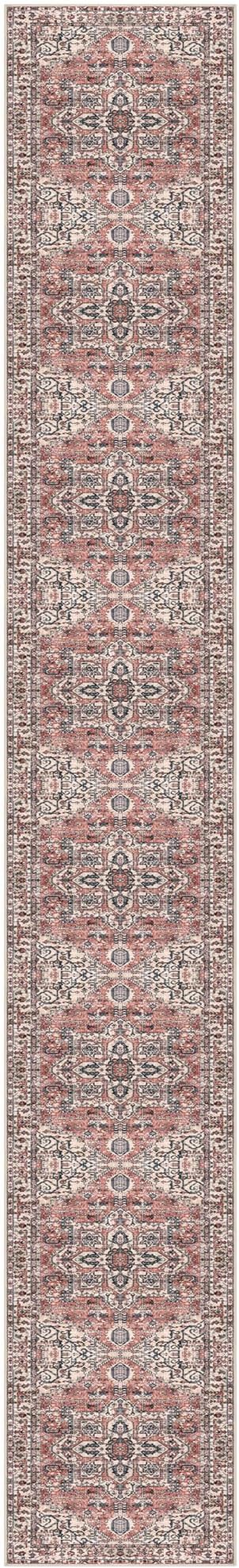 KOZYFLY Runners for Hallways 3x20 Ft Extra Long Faux Wool Washable Thin Hallway Rug Printed Runner Carpet for Entryway Bedroom Stair Kitchen Hall Living Room, Red Salmon/Pink/Navy