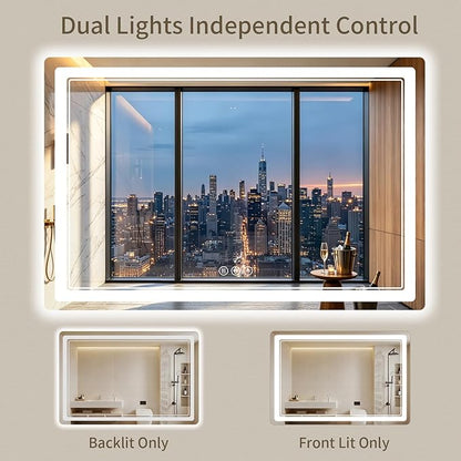 40"x60" LED Bathroom Mirror with Lights, Backlit + Front Lit, Anti-Fog, Lighted Bathroom Mirror for Wall, HD Shatterproof Tempered Glass, Dimmable, Memory Function (Horizontal/Vertical)