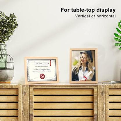 KINLINK 8.5x11 Picture Frame Natural, Solid Wood Diploma Frames with Acrylic Plexiglass for Pictures, Certificate Degree Document Frame Tabletop and Wall Mounting Display, Set of 4