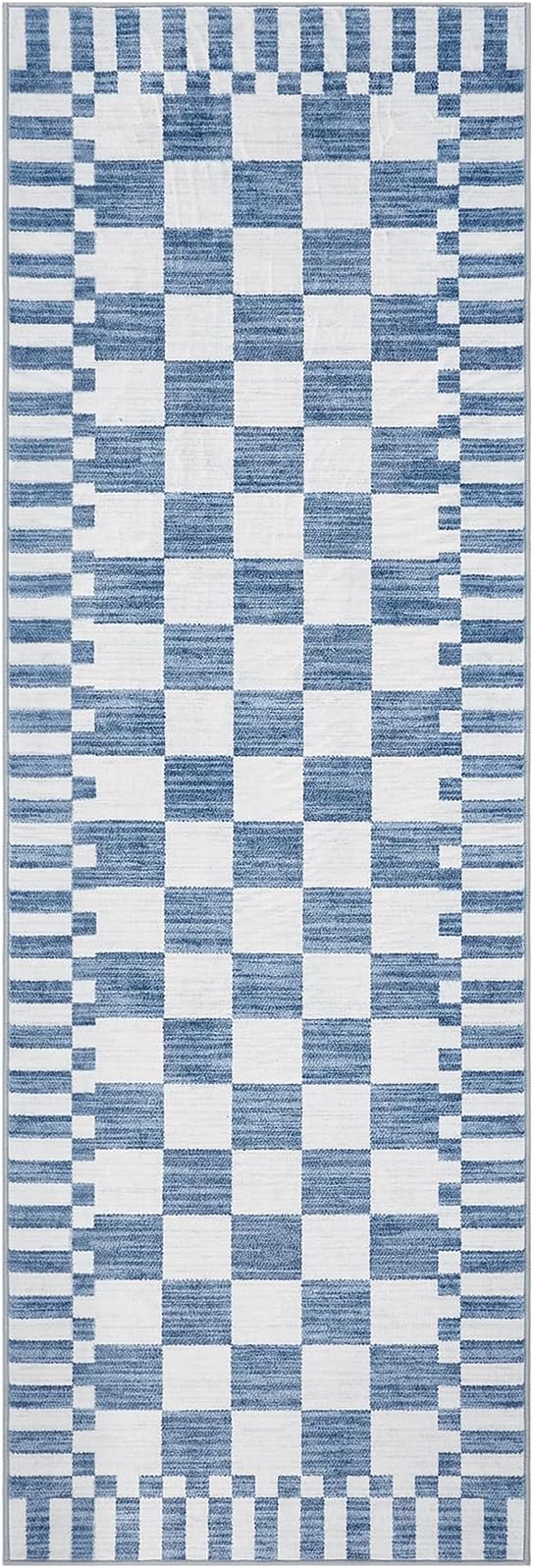 GarveeHome 2.5×8 Kitchen Runner Rug Non Slip,Dark Blue Checkered Rug,Washable Runner Rug for Hallway Soft Low-Pile Geometric Checkerboard Rugs for Entryway Kitchen Dining Room
