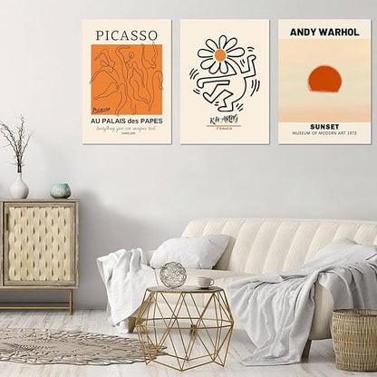 Abstract Wall Art Set of 3, Large Framed Canvas Wall Art Geometric Line Sunset Artwork Painting, Minimalist Wall Art for Living Room, 16"x24" Modern Wall Art Decor for Bedroom, Bathroom, Hotel, Office
