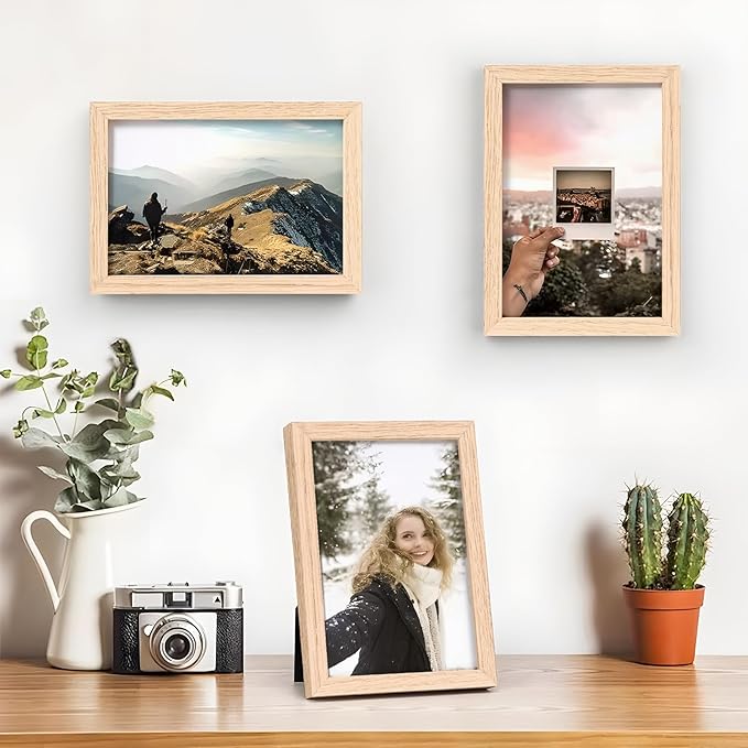 ATOBART 4x6 OAK Natural Wood Photo Frame,6 Pack Picture Frames Plexi Glass front Wall Hanging Gallery for Wall and Tabletop Display,set of 6