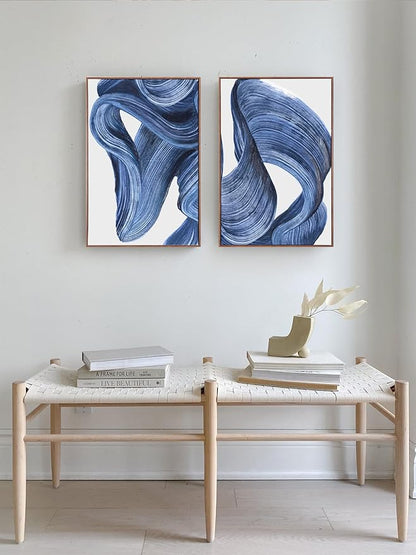 Zessonic Blue Abstract Wall Art Set of 2- Framed Twist Stroke Minimalist Graffiti on White Background Modern Canvas Artwork for Living Room, Bedroom, Office Decor, 16 x 24 Inches x 2