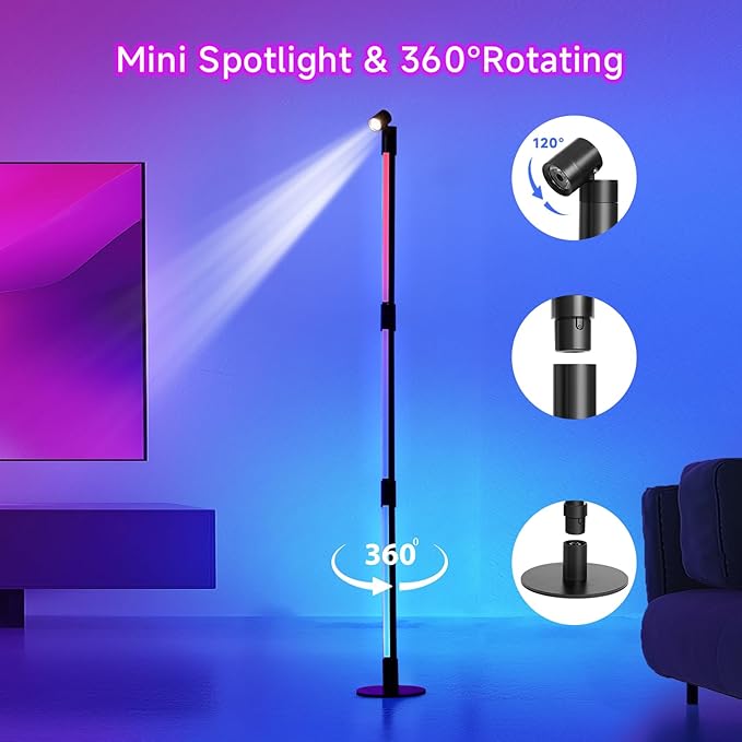 SANBEN Corner Floor Lamp - 2 Pack Black RGB LED Floor Lamp with Music Sync and 16 Million DIY Colors, App & Remote Control, Color Changing Modern Smart Corner Lamp for Bedroom Living Room
