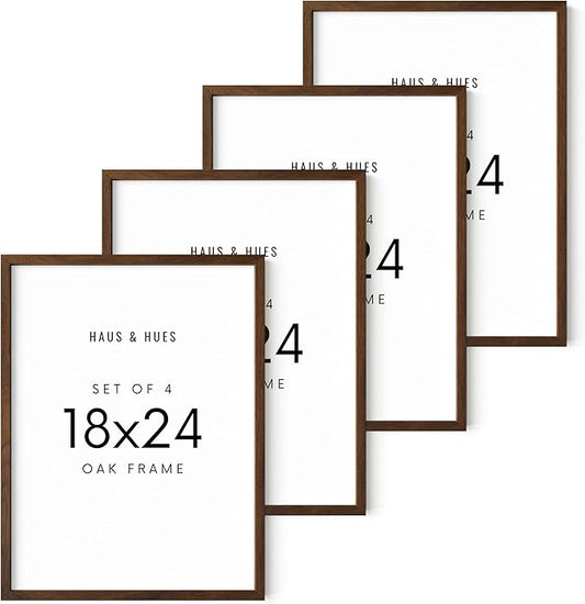 HAUS AND HUES 18x24 Walnut Oak Frame Set of 4 - Wooden Poster Holders, Rustic Gallery Wall Display