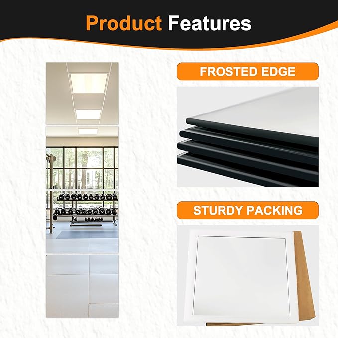 Delma Glass Full Length Wall Mirror Tiles, 14'' x 12'' 4PCS, Frameless Body Tiles for Bedroom, Mounted Home Gym, Door