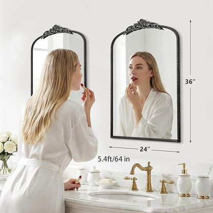 Micasso Vintage Wall Black Mirror: 24"x36" French Baroque Antique Mirror - Traditional Ornate Decorative Arched for Wall/Bathroom/Entryway/Fireplace/Hallway/Living Room - Home Decor for Bathroom