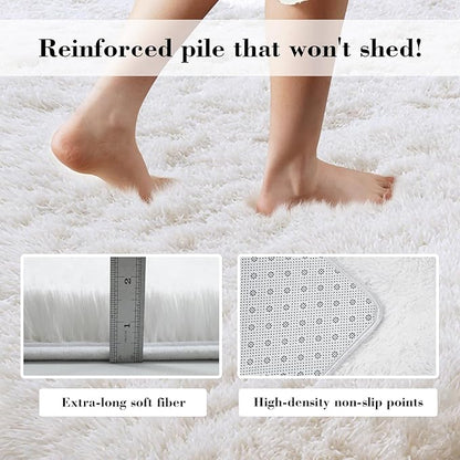 yongyangjuxin Fluffy Rug Shag Area Rug, White 9x12 Area Rugs for Living Room, Large Shag Area Rugs for Bedroom Kids Room Home Decor, Upgrade Anti-Skid Rectangular Fuzzy Rugs