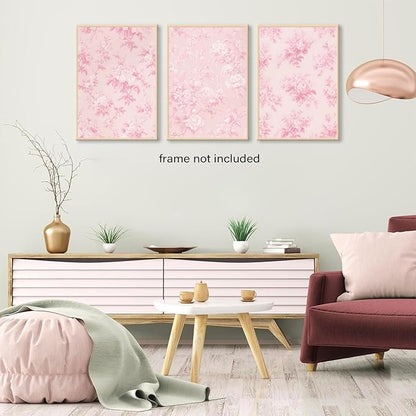 LYPHNX Pink Chinoiserie Flower Poster Wall Art light Pink Love Shack Fancy Canvas Decor Paintings Set of 3 Blush Pink Painting Pictures Home Decor for bedroom Living room Bathroom 12"x16" Unframed