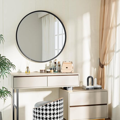 PROHOMEWARE Black Round Bathroom Mirrors, 28 inch Circle Wall Mounted Hanging Mirror for Entryway, Living Room, Hallway, Bathroom, Bedroom