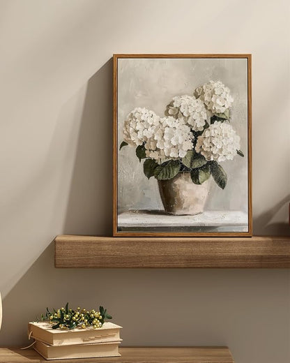 InSimSea Framed Canvas Wall Art Vintage Decor, Hydrangea Floral Pictures Bathroom Wall Decor Aesthetic, Living Room Bedroom Flower Home Retro Decorations, 12x16inch