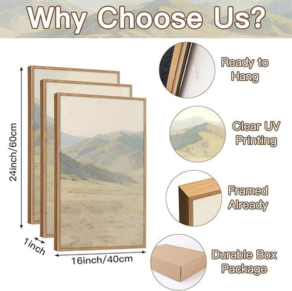 CHDITB Jesus Leaves The 99 Parable of The Lost Sheep Framed Canvas Wall Art(16"x24"), 3 Panels Boho Mountain Nature Landscape Artwork Prints, Large Religious Christian Bible Story Faith LDS Gift Decor for Home Office Bedroom