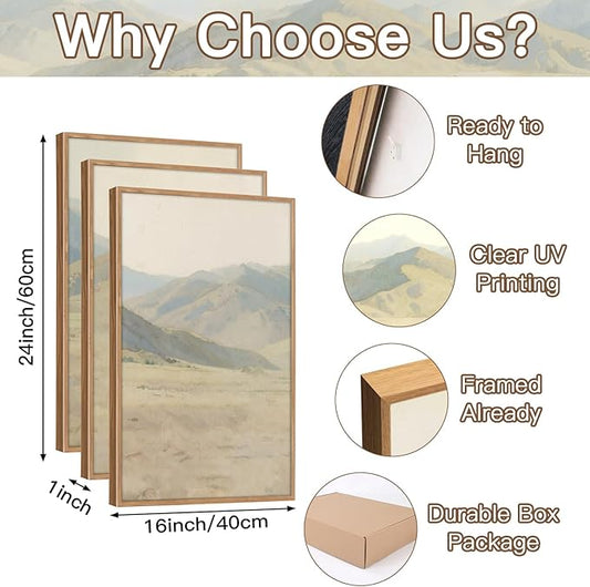 CHDITB Jesus Leaves The 99 Parable of The Lost Sheep Framed Canvas Wall Art(16"x24"), 3 Panels Boho Mountain Nature Landscape Artwork Prints, Large Religious Christian Bible Story Faith LDS Gift Decor for Home Office Bedroom