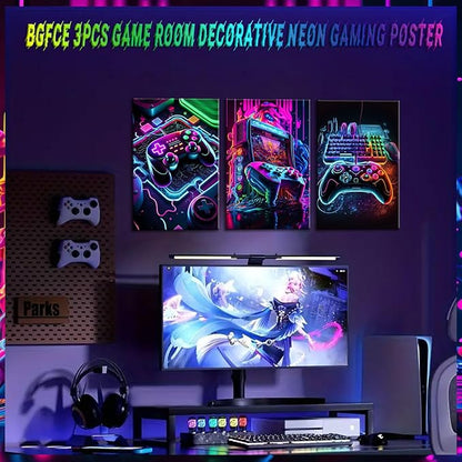 BGFCE Game Room Decor Posters Set of 3 - Neon Gaming Accessories Theme Canvas Wall Art, Gamer Console Paintings Picture Wall Decor for Children Youth Boys Bedroom 12x16 inch Unframed