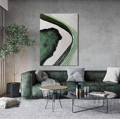 Slyart Large Nordic Green and White Abstract Vertical Wall Art Green 3D Texture Painting Green White Painting Modern Living Room Oil Paintings Minimalist Art