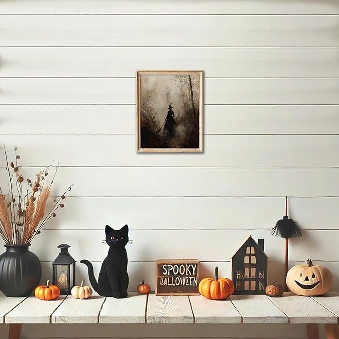 uniro Vintage Witch Halloween Wall Art Prints, Moody Witch in The Forest Pictures for Halloween Wall Decor, Spooky Witchy Canvas Oil Painting, Dark Academia Decor Aesthetic Posters for Bedeoom, Gothic Home Dcor for Gallery, Living Room, Bathroom (8x10i...