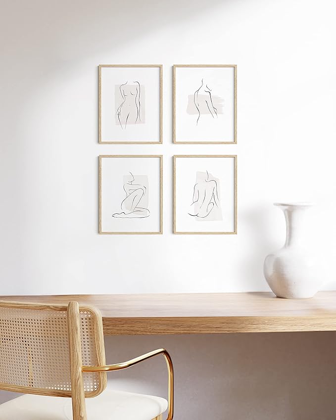 HAUS AND HUES Beige Oak Wood 11x14 Picture Frame, Set of 4, Natural Finish
