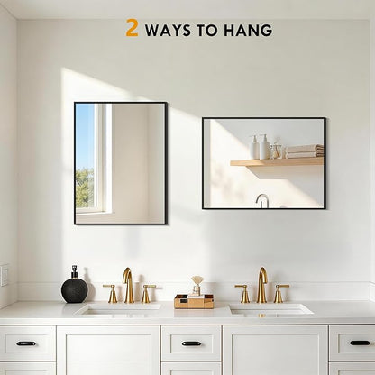 DESBING Black Bathroom Mirror 2 Pack 18x24 Inch, Shatter-Resistant Wall Mirror with Durable Frame, Modern Decor for Entryway/Bathroom/Living Room – Horizontal/Vertical