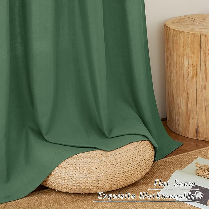 NICETOWN Flax Linen Olive Green Curtains 108 inches Long, Grommet Privacy Semi Sheer Privacy Added with Light Filtering Window Treatment for Bedroom/Living Room, W55 x L108, 2 Panels