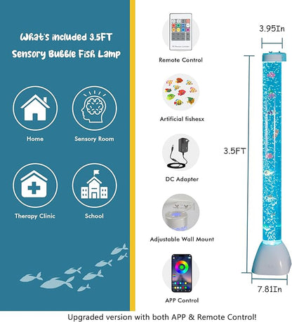 Bubble Tube Floor Lamp – Works with Various Controllers, Color-Changing Aquarium Mood Light for Visual Stimulation & Relaxation in Home, Sensory Rooms & Therapy Clinics (3.5FT Bubble Lamp)