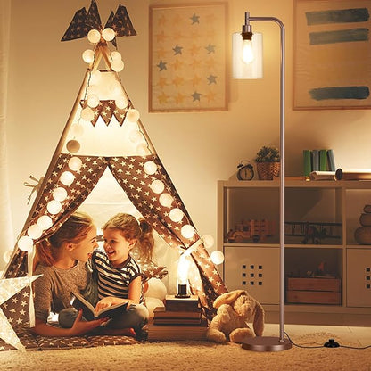 Ziisee Floor Lamps for Living Room - Industrial Standing Lamp with Glass Shade, Modern Floor Lamp with LED Bulbs, Farmhouse Floor Lamp for Bedroom, Tall Lamp for Office - Brown