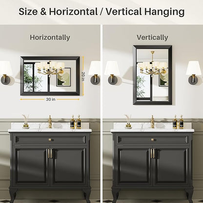 Briivue 20x30 Inch Black Bathroom Mirror for Wall, Thick Metal Framed Rectangle Mirrors for Over Sink, Bedroom, Living Room, Entryway, Anti-Rust, HD Tempered Glass