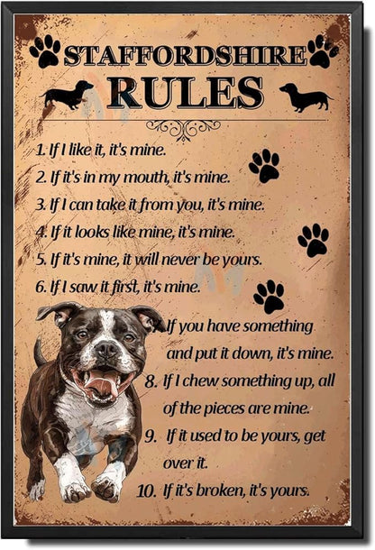Metal Sign Tin Sign Vintage Wall Art Staffordshire Rules Outhouse Wall Decor for Club 6×8 Inches with Metal Frame
